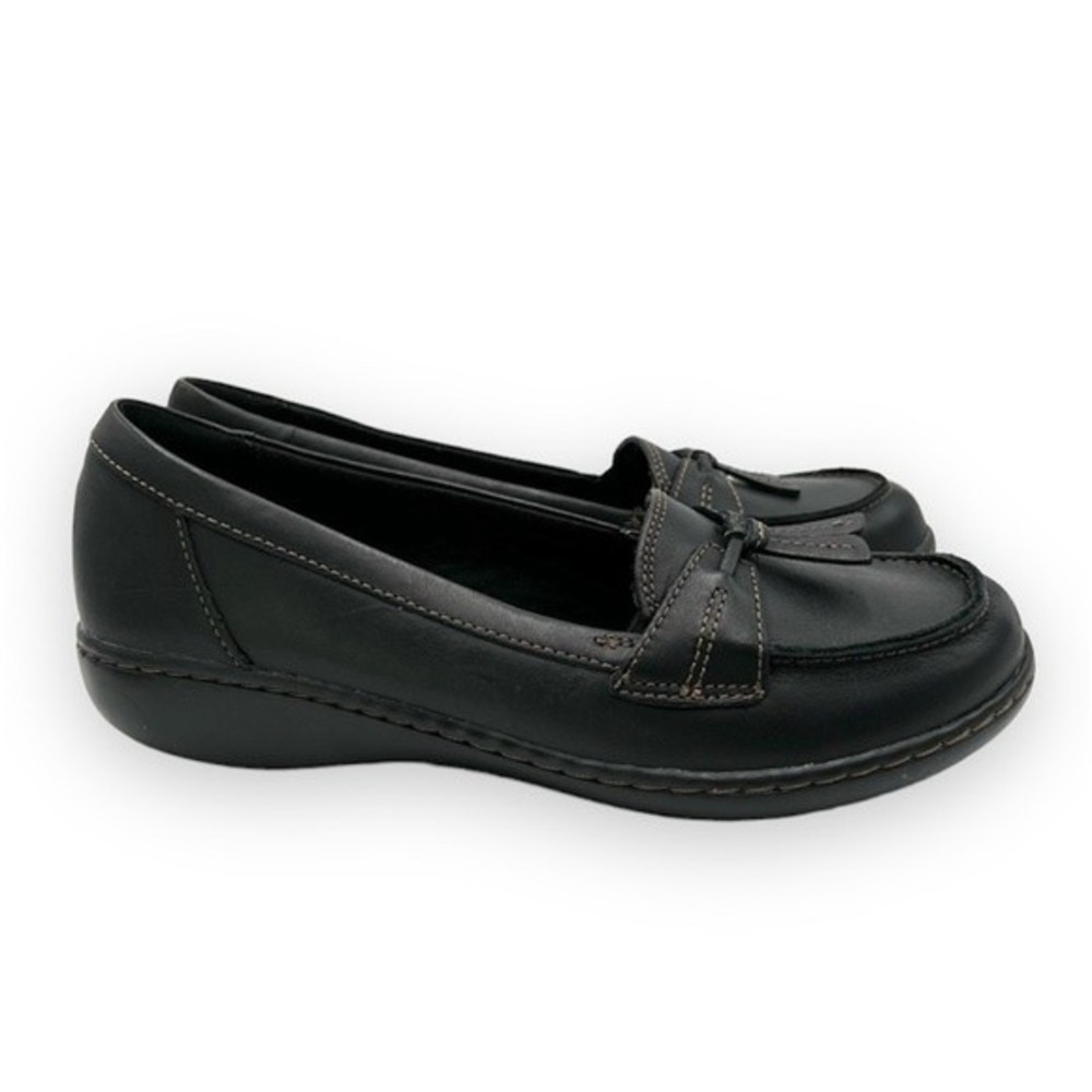 Clarks Womens Size 8 Ashland Bubble Black Leather Slip On Comfort Loafers Shoes‎